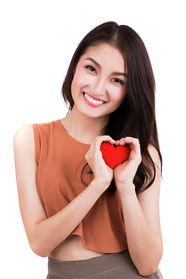 Asian pretty girl and a red heart #3 Photograph by Anek Suwannaphoom