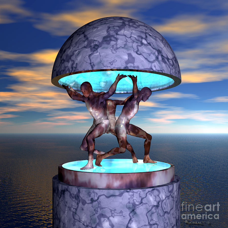 Fantasy Digital Art - 3 Atlases Monument by Walter Neal