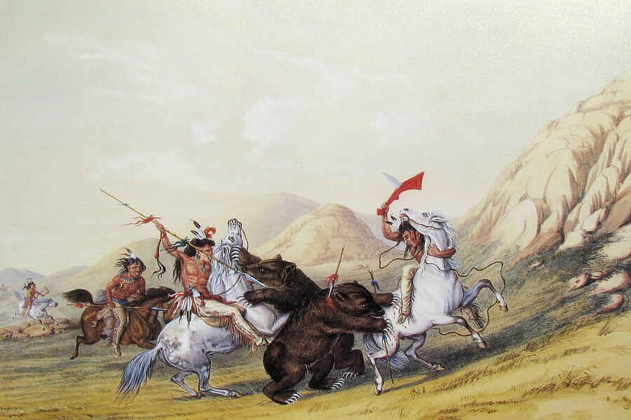 Attacking the Grizzly Bear, from 1844 Painting by George Catlin