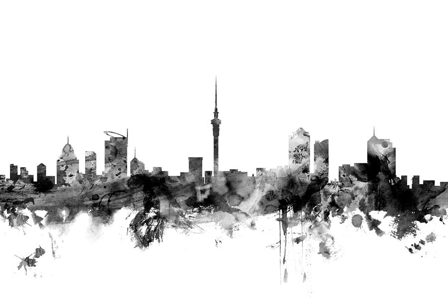 City Skyline Digital Art - Auckland New Zealand Skyline #3 by Michael Tompsett