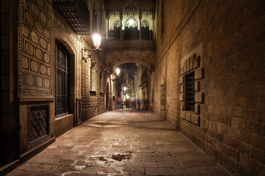 Gothic Quarter in Barcelona by Night Photograph by Artur Bogacki