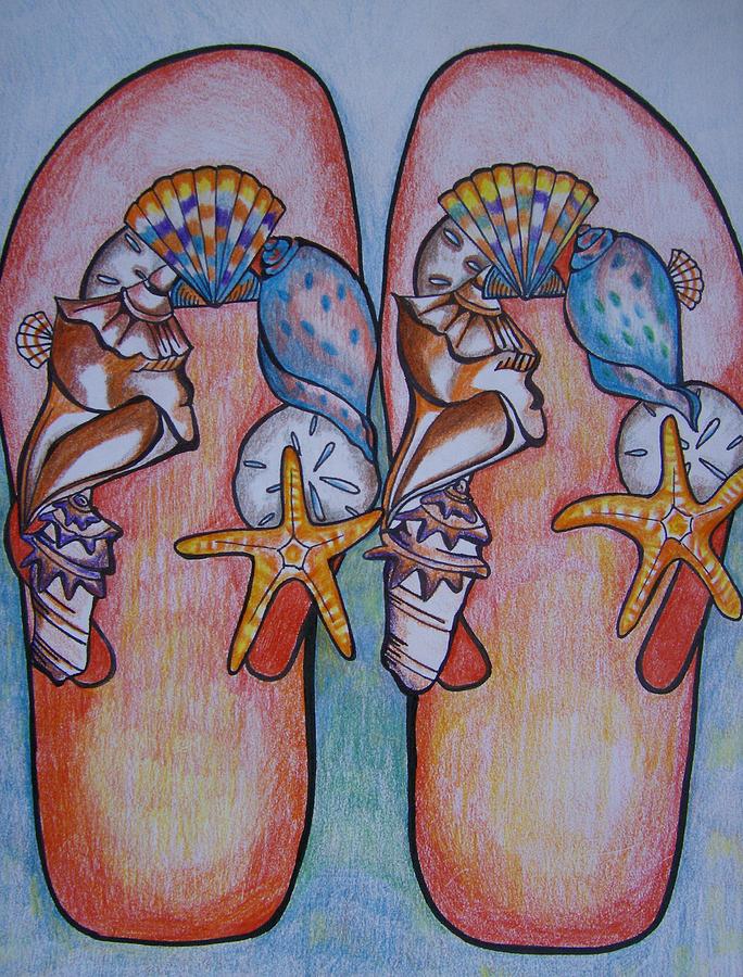 Beach Shoes #3 Drawing by Leslie Manley
