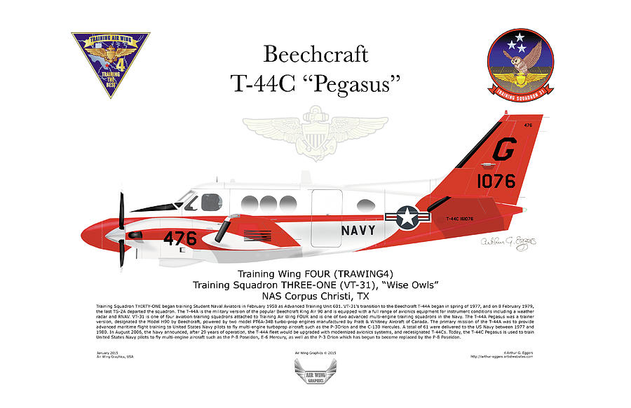 Pegasus Digital Art - Beechcraft T-44C Pegasus #4 by Arthur Eggers