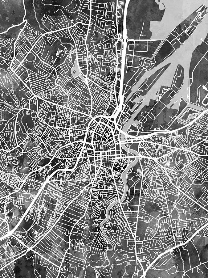 Belfast Northern Ireland City Map #3 Digital Art by Michael Tompsett
