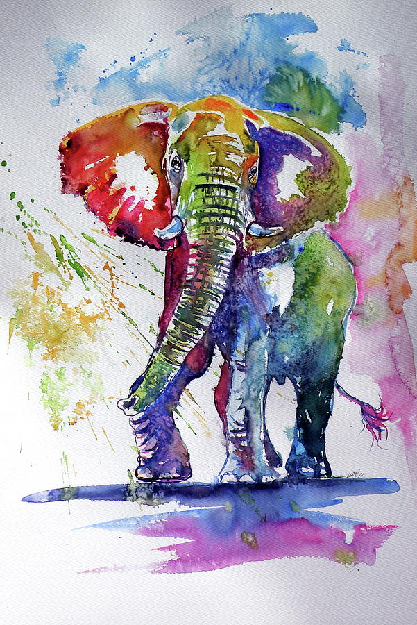 Big colorful elephant #3 Painting by Kovacs Anna Brigitta