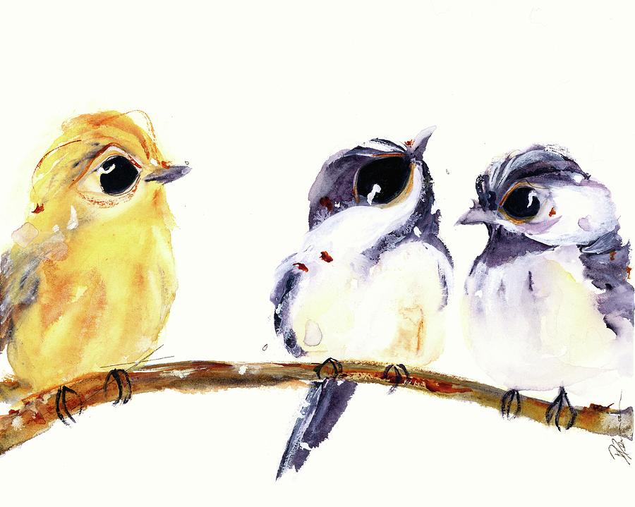 3 Birds on a Branch Painting by Dawn Derman