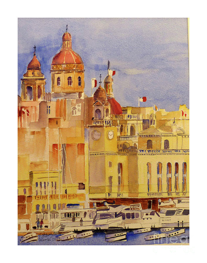 Malta Painting - Birgu waterfront #3 by Godwin Cassar