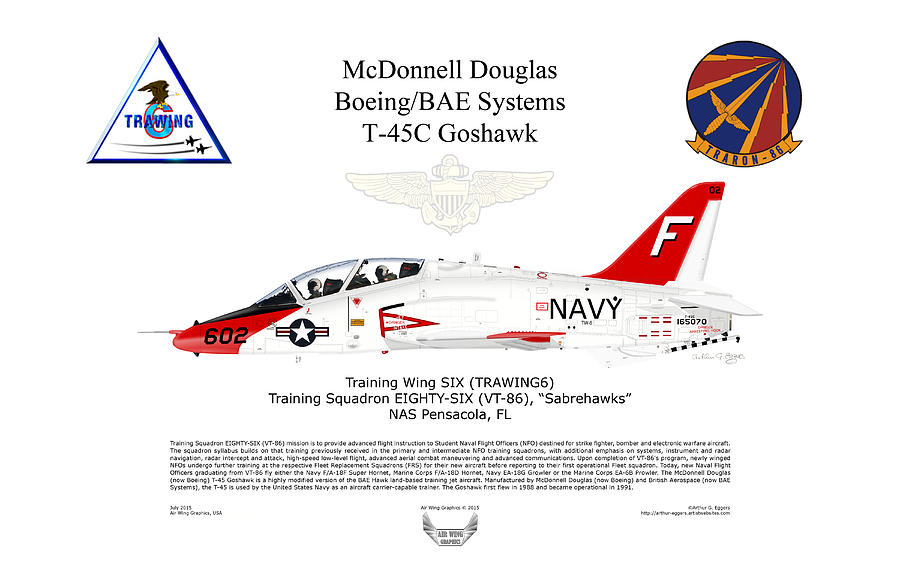 Boeing BAE Systems T-45C Goshawk VT86 Pilot Wing Digital Art by Arthur Eggers