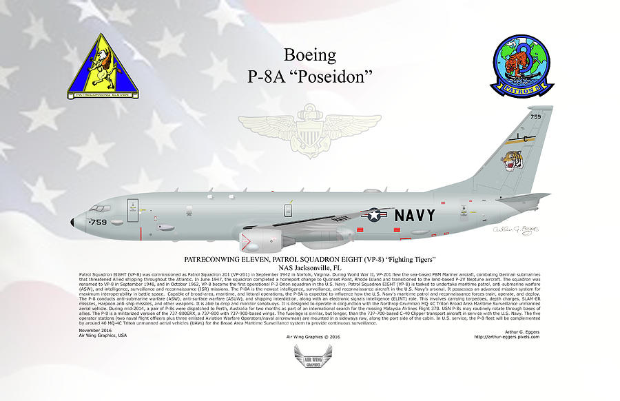 Boeing P-8A Poseidon FLAG BACKGROUND Digital Art by Arthur Eggers