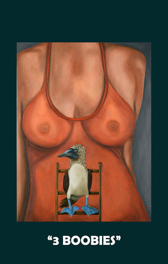 Boobies Painting - 3 Boobies with Lettering by Leah Saulnier The Painting Maniac