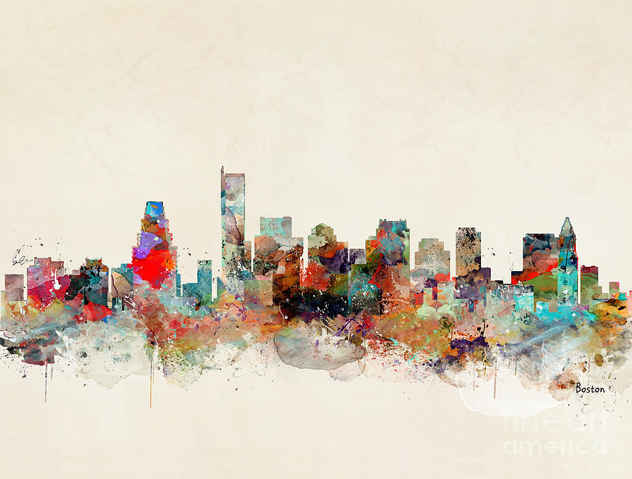 Boston City Skyline #3 Painting by Bri Buckley
