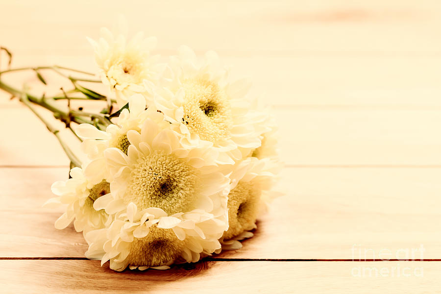 Bouquet of fresh spring flowers on rustic wood Photograph by Michal ...