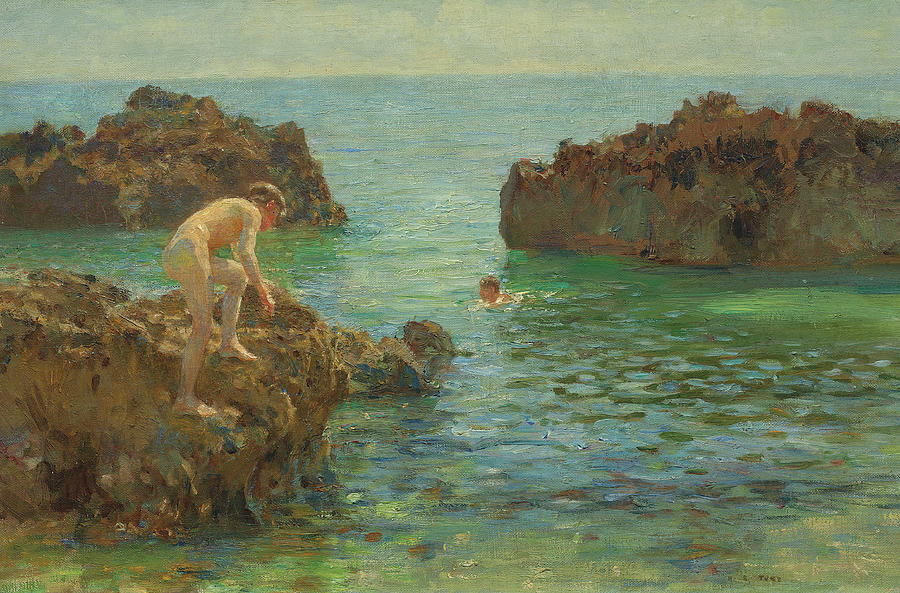 Boys Bathing Painting by Henry Scott Tuke