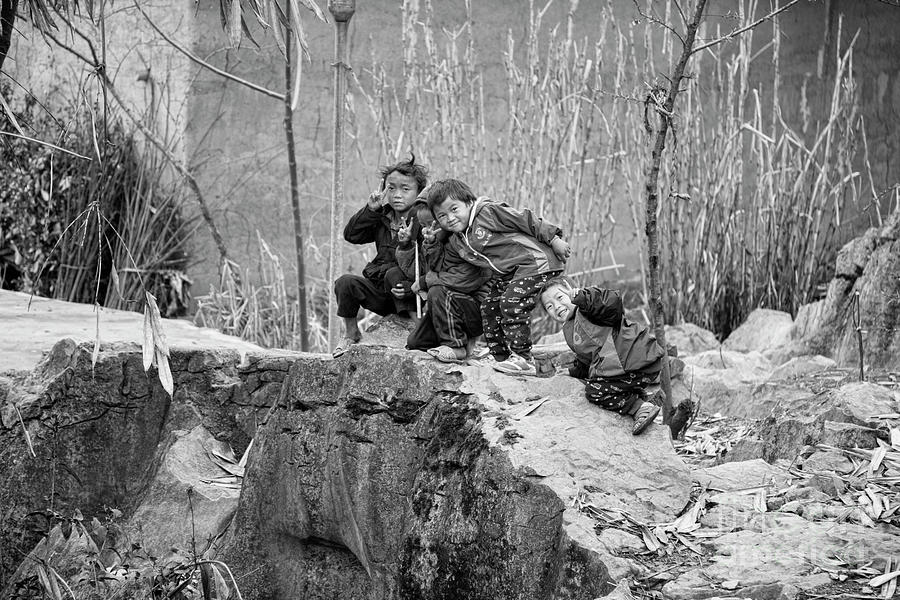 3 Boys Ha Giang Peace BW Photograph by Chuck Kuhn
