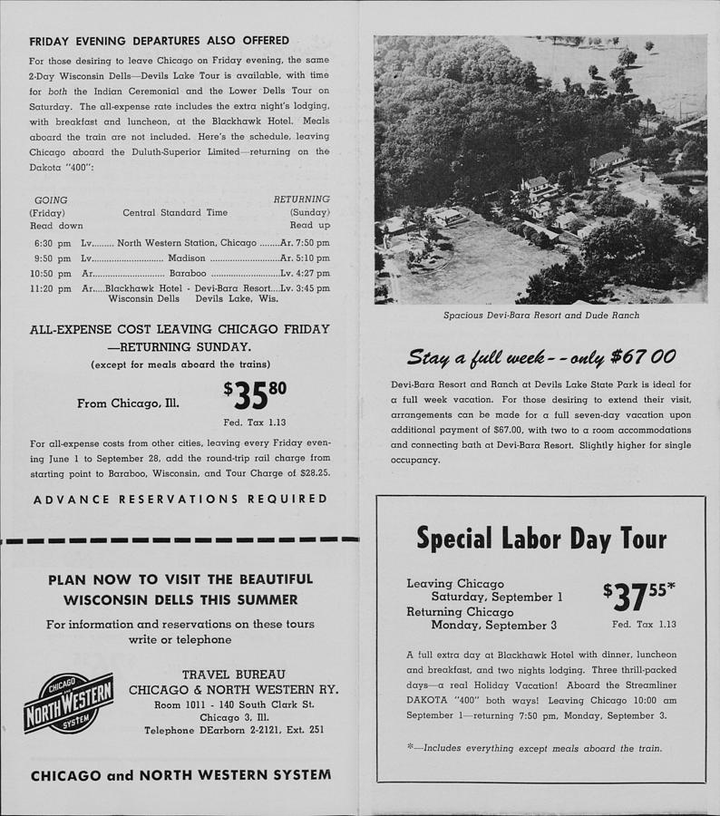Brochure Page for Wisconsin Dells Chula Vista Tour #2 Photograph by Chicago and North Western Historical Society