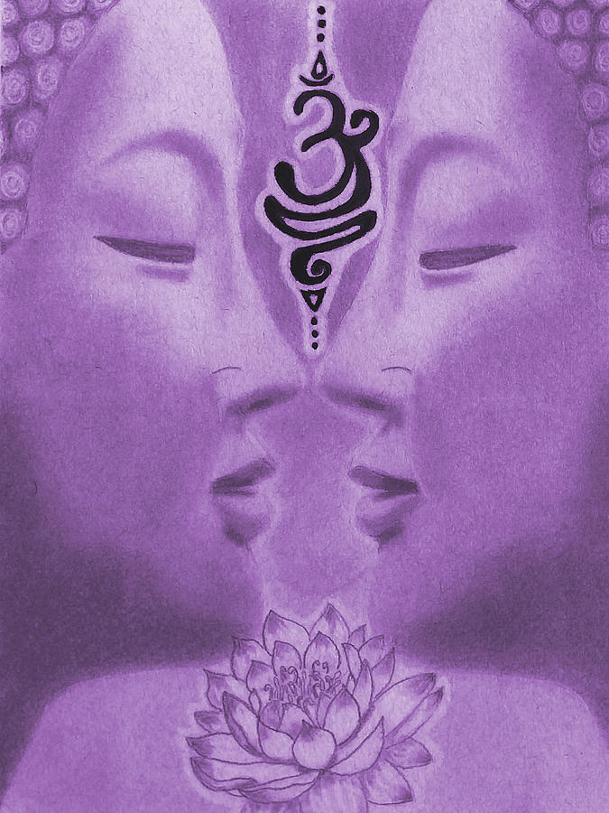 Buddha Facing Buddha - Love Your Self #3 Drawing by Guy Hoffman