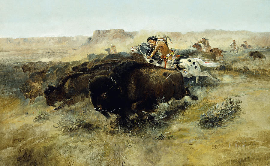 Charles Marion Russell Painting - Buffalo Hunt by Charles Marion Russell