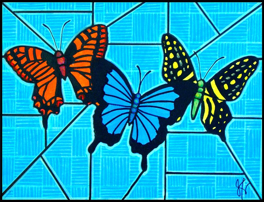 3  Butterflies on Blue Painting by Jim Harris