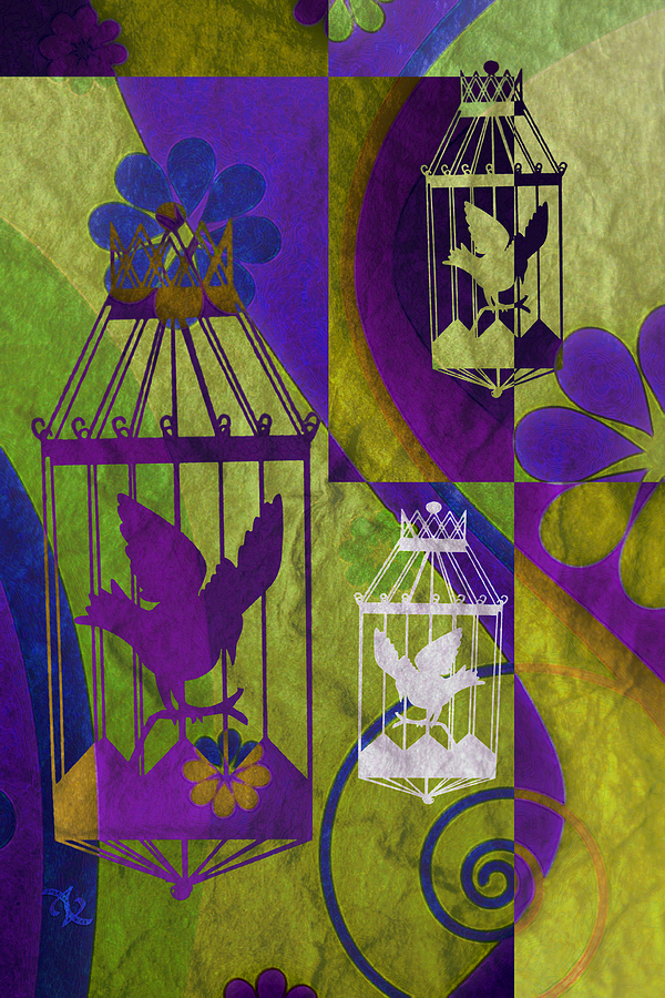 Silhouette Mixed Media - 3 Caged Birds by Angelina Tamez