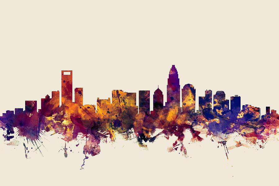 Charlotte Digital Art - Charlotte North Carolina Skyline #3 by Michael Tompsett