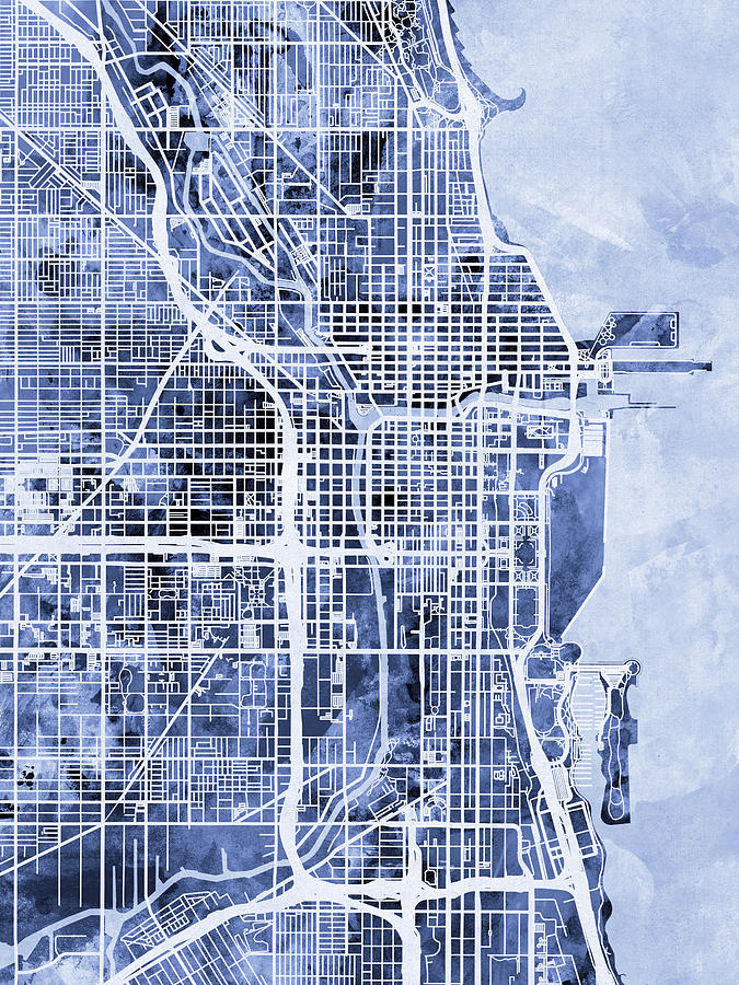 Chicago Digital Art - Chicago City Street Map #3 by Michael Tompsett