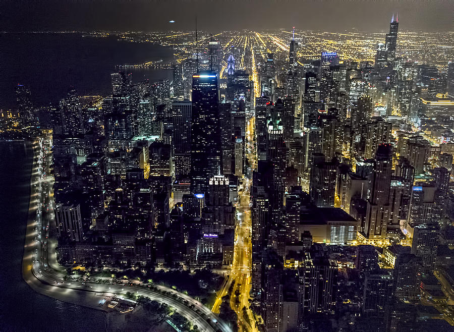 Chicago Night Skyline Aerial Photo #3 Photograph by David Oppenheimer