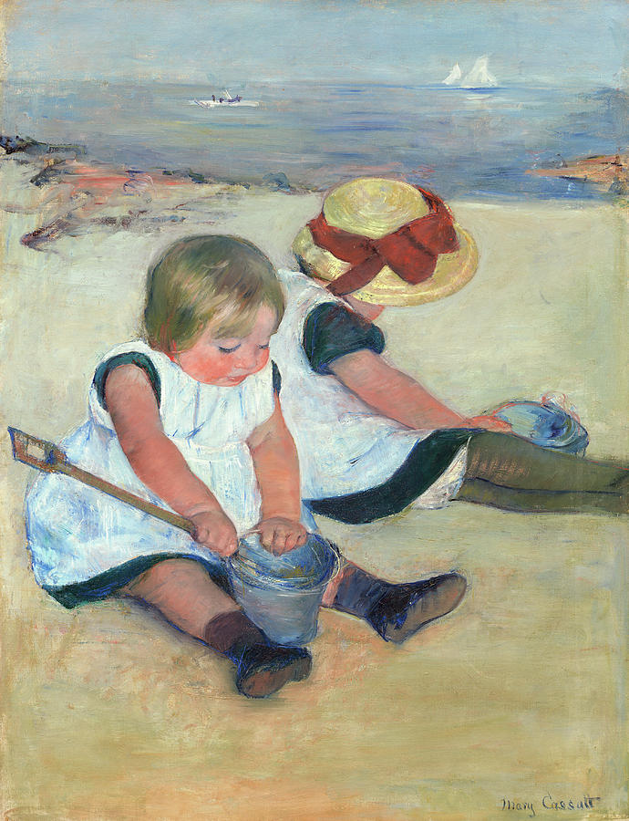 Mary Stevenson Cassatt Painting - Children Playing on the Beach #3 by Mary Cassatt