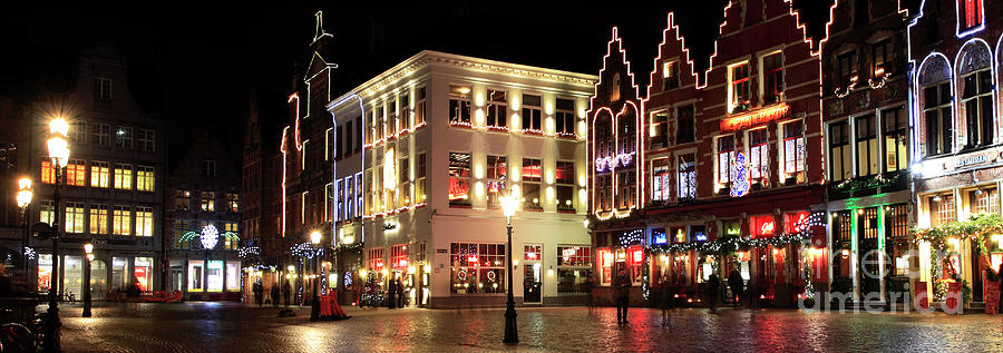 Architecture Photograph - Christmas decorations on the buildings, Bruges City #3 by Dave Porter