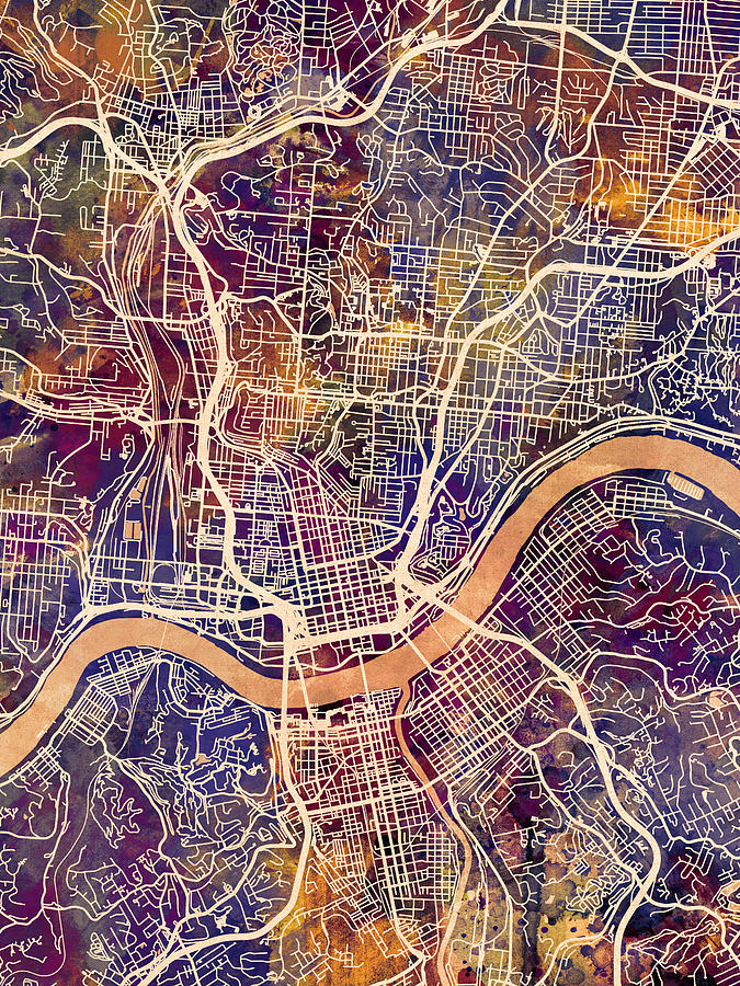 Cincinnati Ohio City Map #3 Digital Art by Michael Tompsett