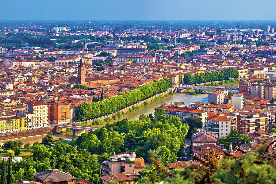 City of Verona old center and Adige river aerial panoramic view #3 Photograph by Brch Photography