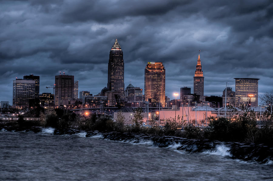 Cleveland Skyline at Dusk from Edgewater Park #3 Photograph by At Lands End Photography