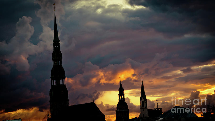 Cloudscape of orange sunset Riga Latvia Artmif #3 Photograph by Raimond Klavins