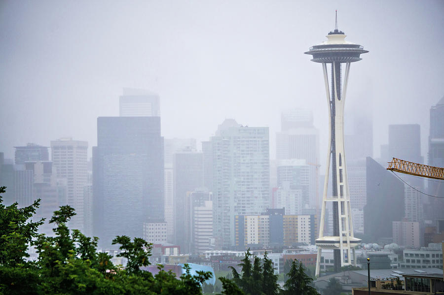 Cloudy And Foggy Day With Seattle Skyline #3 Photograph by Alex Grichenko