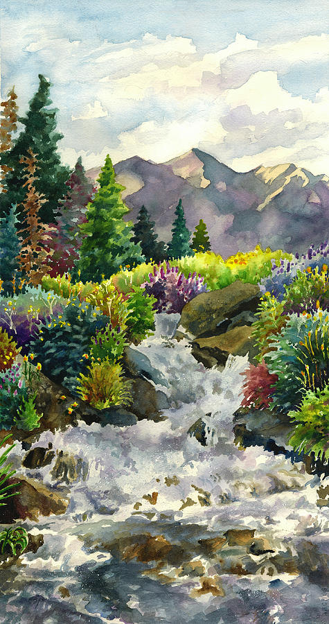 Colorado Waterfall Painting by Anne Gifford