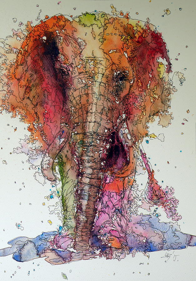 Colorful elephant #5 Painting by Kovacs Anna Brigitta