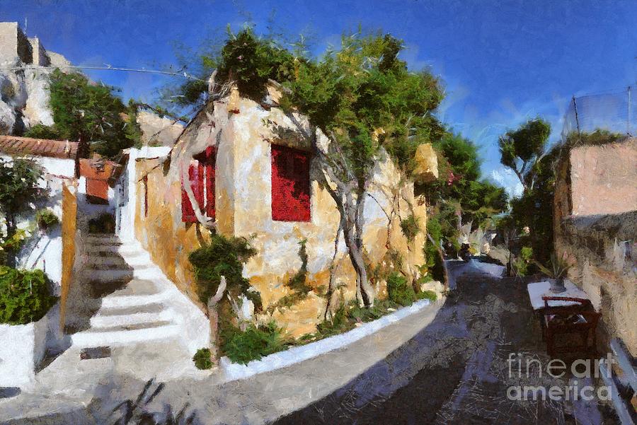 Colorful house in Plaka #5 Painting by George Atsametakis
