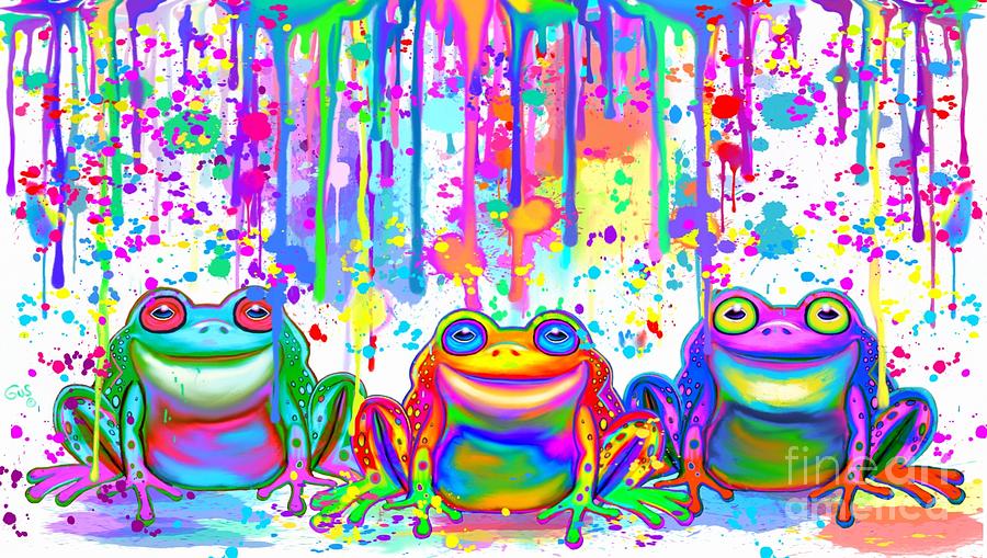 3 Colorful Painted Frogs Painting by Nick Gustafson