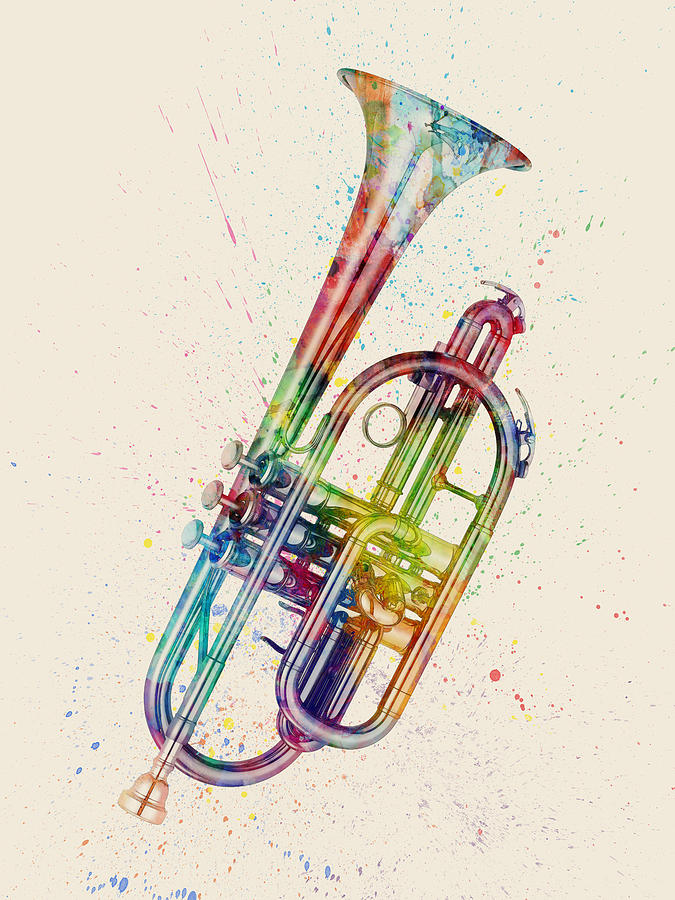 Music Digital Art - Cornet Abstract Watercolor #3 by Michael Tompsett