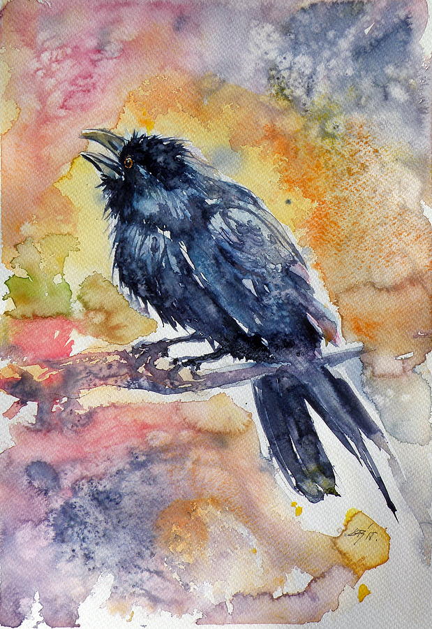 Crow in autumn #2 Painting by Kovacs Anna Brigitta