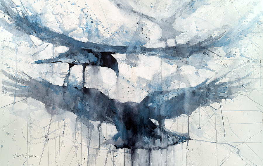 Bird Painting - 3 Crows by Sarah Yeoman