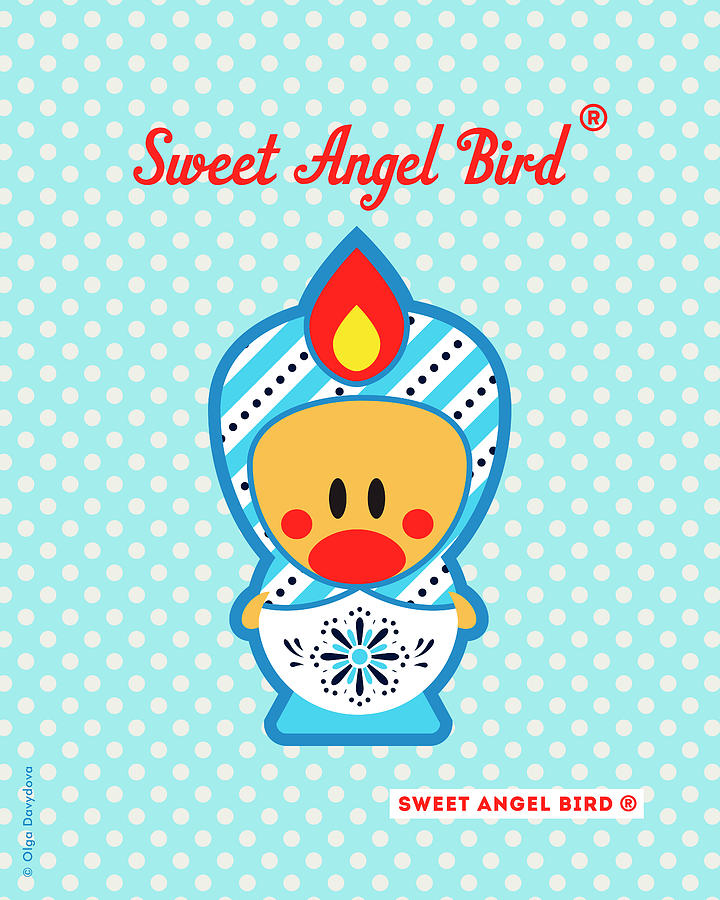 Bird Digital Art - Cute Art - Blue Polka Dot Snowflake Folk Art Sweet Angel Bird In A Nesting Doll Costume Wall Art Print by Olga Davydova Bird Digital Art - Cute Art - Blue Polka Dot Snowflake Folk Art Sweet Angel Bird In A Nesting Doll Costume Wall Art Print by Olga Davydova