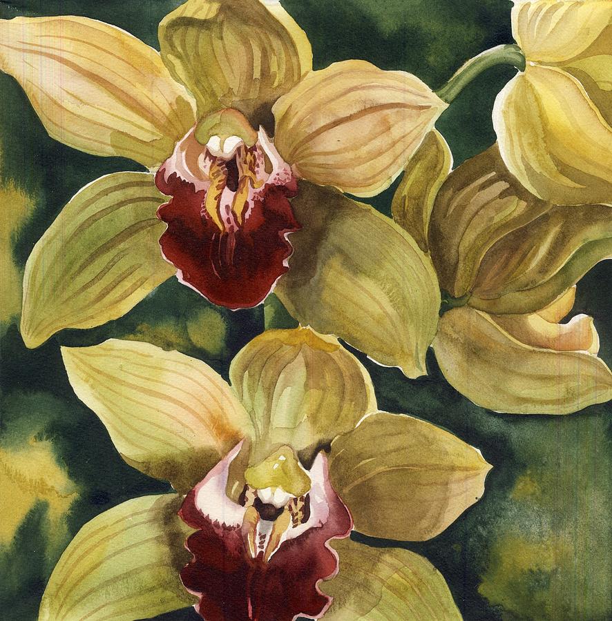 Cymbidium  Orchids #2 Painting by Alfred Ng