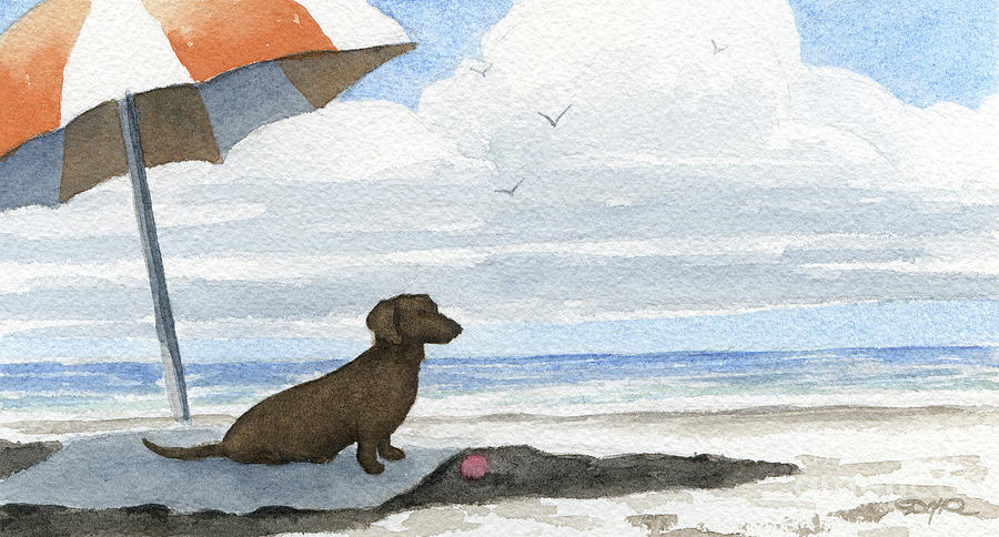 Dachshund Painting - Dachshund at the Beach #2 by David Rogers