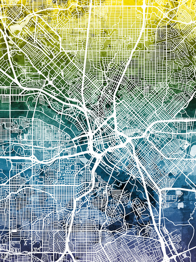 Dallas Texas City Map #3 Digital Art by Michael Tompsett