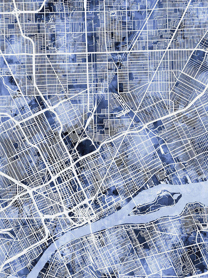 Detroit Michigan City Map #3 Digital Art by Michael Tompsett