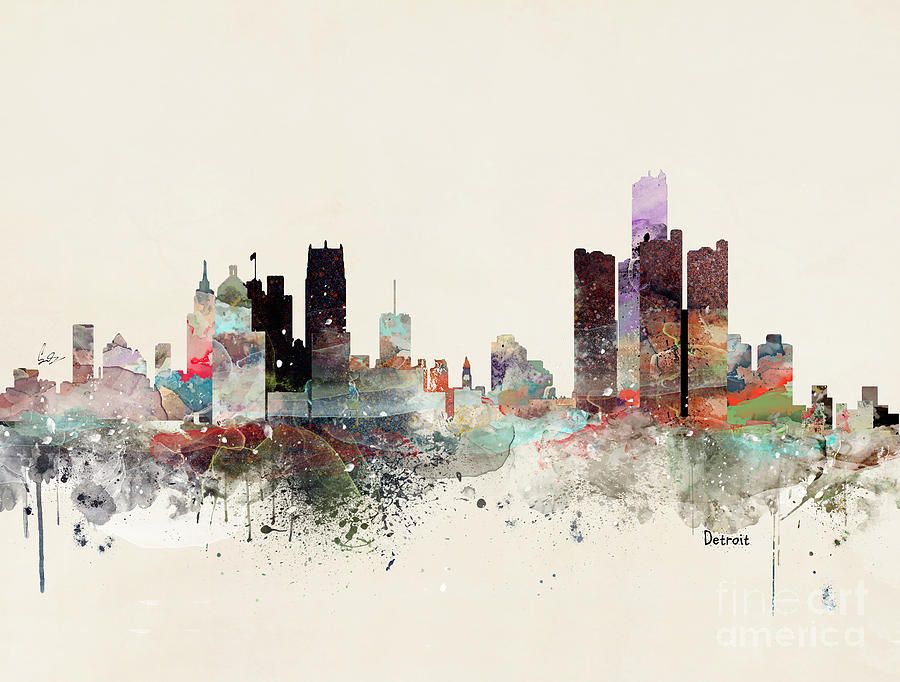 Detroit Michigan Skyline #3 Painting by Bri Buckley