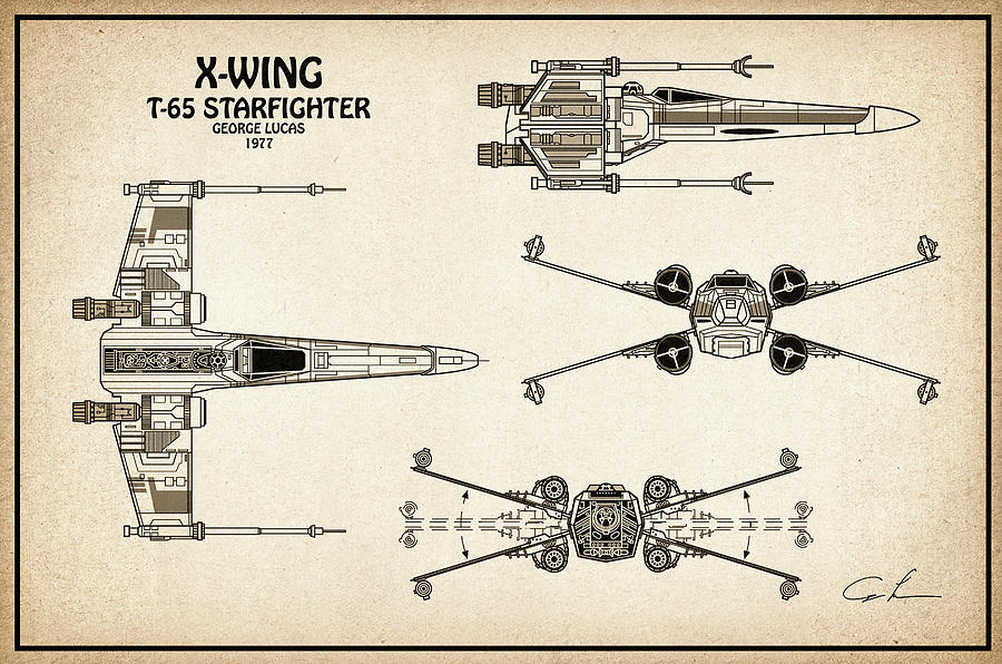 Star Wars Digital Art - Diagram Illustration for the T-65 X-Wing Starfighter from Star Wars #2 by SP JE Art