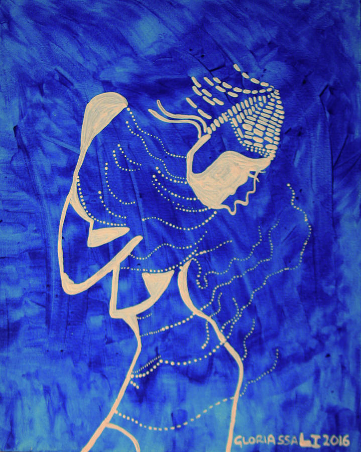 Dinka in Blue - South Sudan #3 Painting by Gloria Ssali