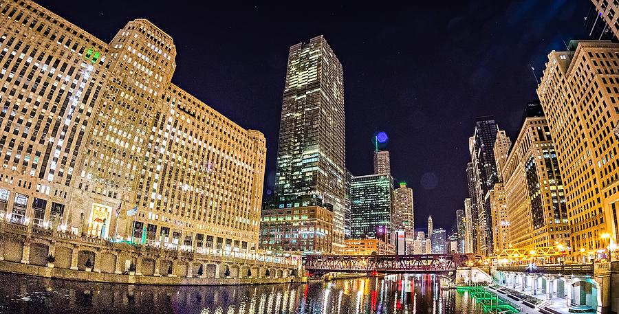 Downtown Chicago Illinois City Skyline At Night #3 Photograph by Alex Grichenko