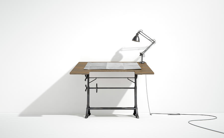 Architecture Digital Art - Drafting Desk Lamp And Paper #3 by Allan Swart
